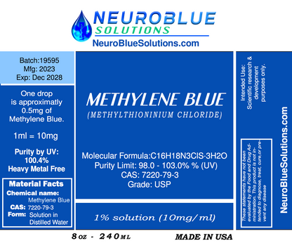 Methylene Blue USP Grade 8oz Bottle Refill - 1% Stock Solution